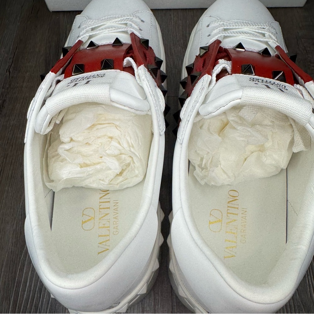 Valentino Garavani Limited Edition Rockstud Platform White Red Leather Sneakers - Picture 7 of 15